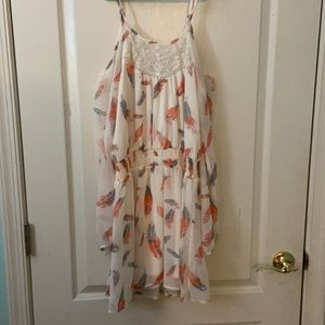 Xhilaration Extra Small Long Sleeve Cream Dress With Gray and Salmon Feathers